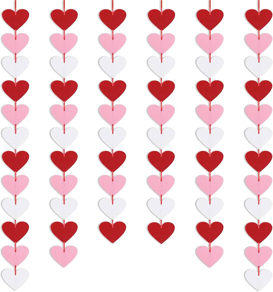 72 Red Pink White Felt Hearts Garland - NO DIY - Valentines Day Decor - Valentine's Day Heart Han... | Amazon (US)