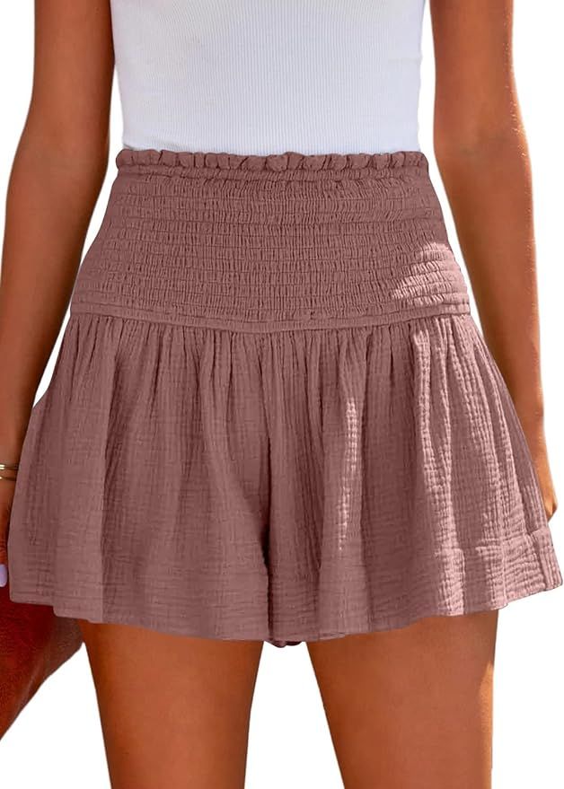 KISSMODA Womens Summer Shorts Loose High Waisted Elastic Flowy Ruffle Casual Cute Beach Short | Amazon (US)