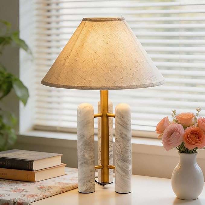 22" Modern Natural Stone Marble Table Lamp, 11.8lb Large 3-Column Alabaster Mid-Century Vintage N... | Amazon (US)