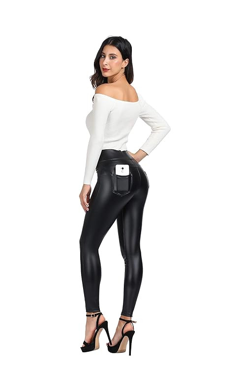 MCEDAR Women's High Waisted Faux Leather Leggings & Mesh Sport Yoga Leggings for Causal | Amazon (US)