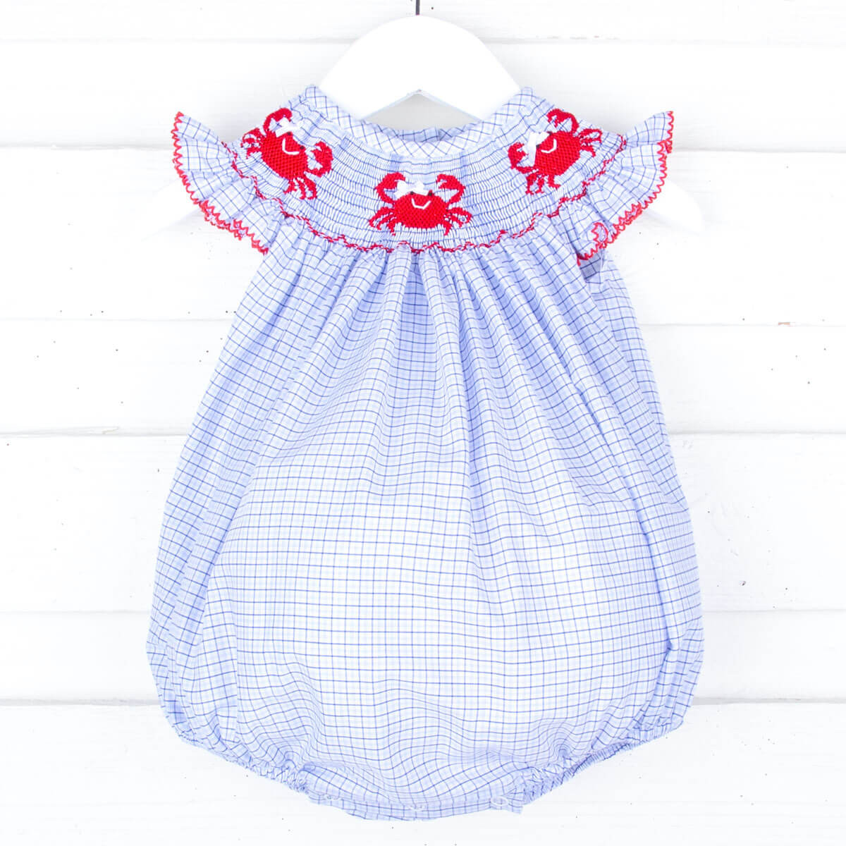 Crab Blue Smocked Bubble | Classic Whimsy