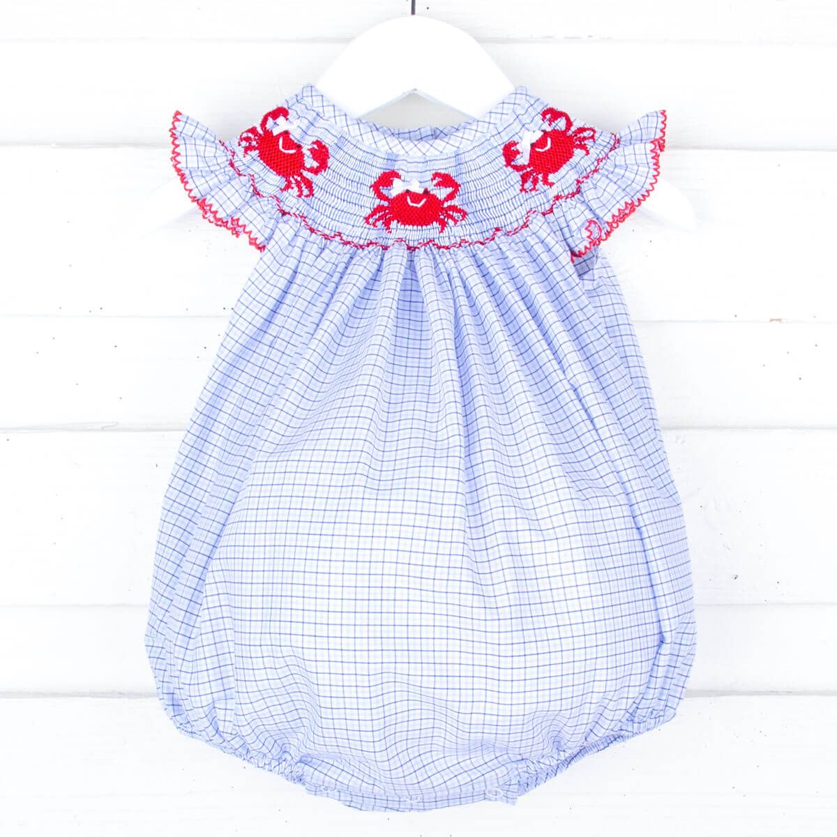 Crab Blue Smocked Bubble | Classic Whimsy