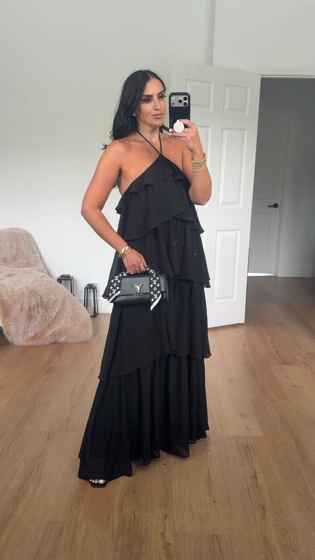 Petal & Pup Chasity Halterneck Maxi Dress Black wearing size small