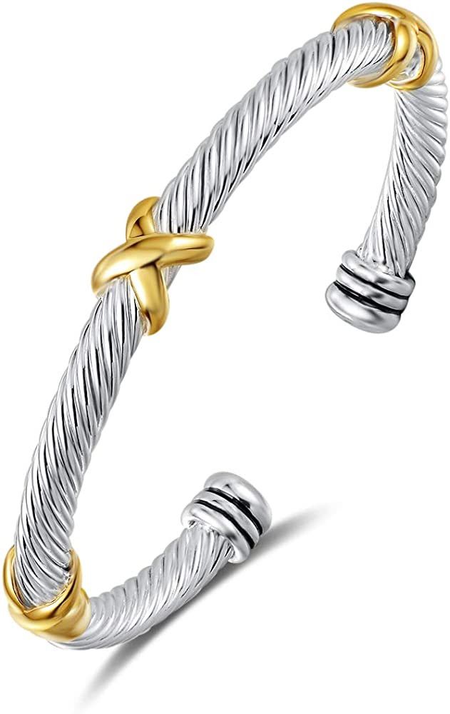 UNY Bracelet Designer Brand Inspired Antique Women Jewelry Cross Cable Wire Bangle Christmas day ... | Amazon (US)