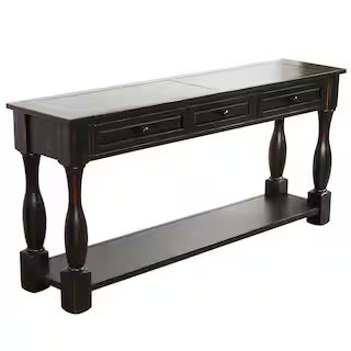 64.2 in. Black Console Table 64 in. L ong Extra Thick Sofa Table with Drawers and Shelf for Entryway | The Home Depot