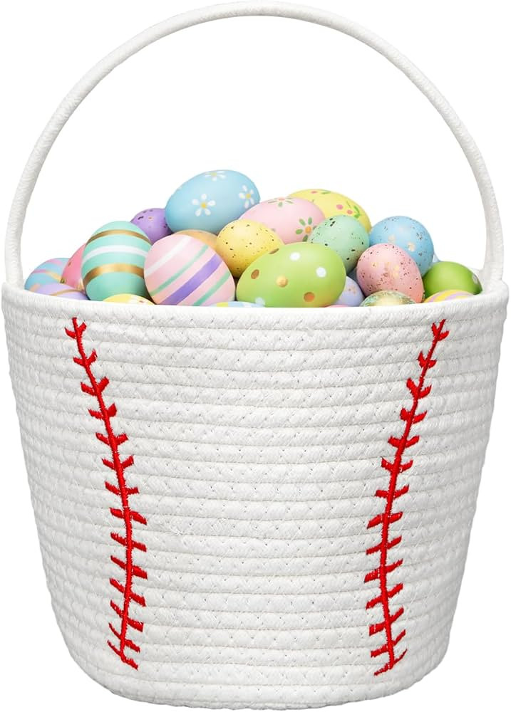 Baseball Gift Basket, Easter Basket, Baseball Woven Cotton Rope Storage with Handles, Easter Gift... | Amazon (US)