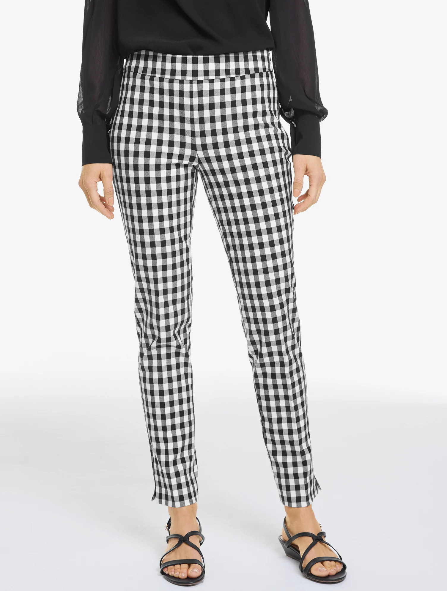 Petite - Talbots Chatham Cotton Bi-Stretch Slim Ankle Pants - Gingham - Black/White - 14 | Talbots
