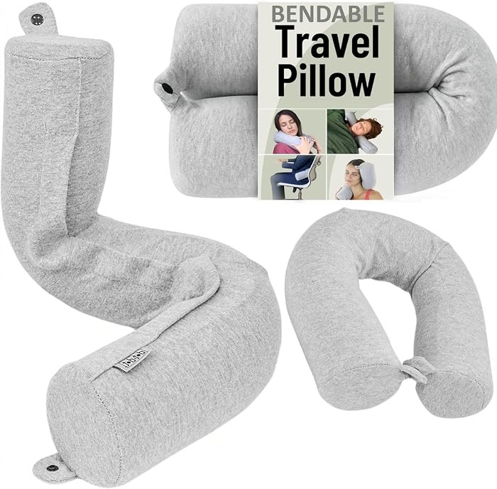 Dot&Dot Twist Memory Foam Travel Pillow, Bendable Neck Pillow for Airplane, Car and Home, 26-Inch Adjustable Roll with Washable Cotton Cover, Gray | Amazon (US)