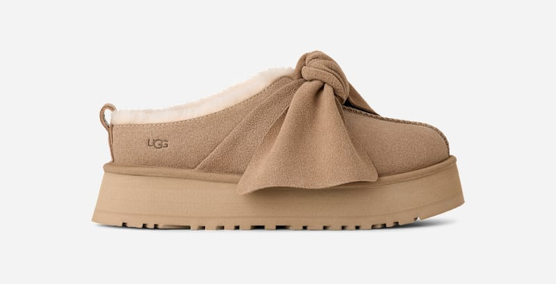 UGG® Women's Platform Slip-on Bow Sheepskin Slippers in Sand, Size 12 | UGG (US)