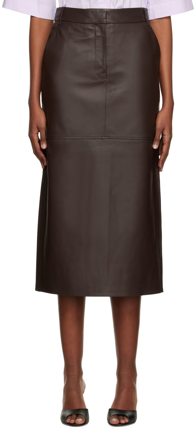 Brown Ramone Leather Midi Skirt | SSENSE