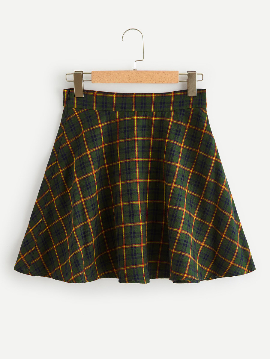 SHEIN Plaid Print Flare Skirt | SHEIN