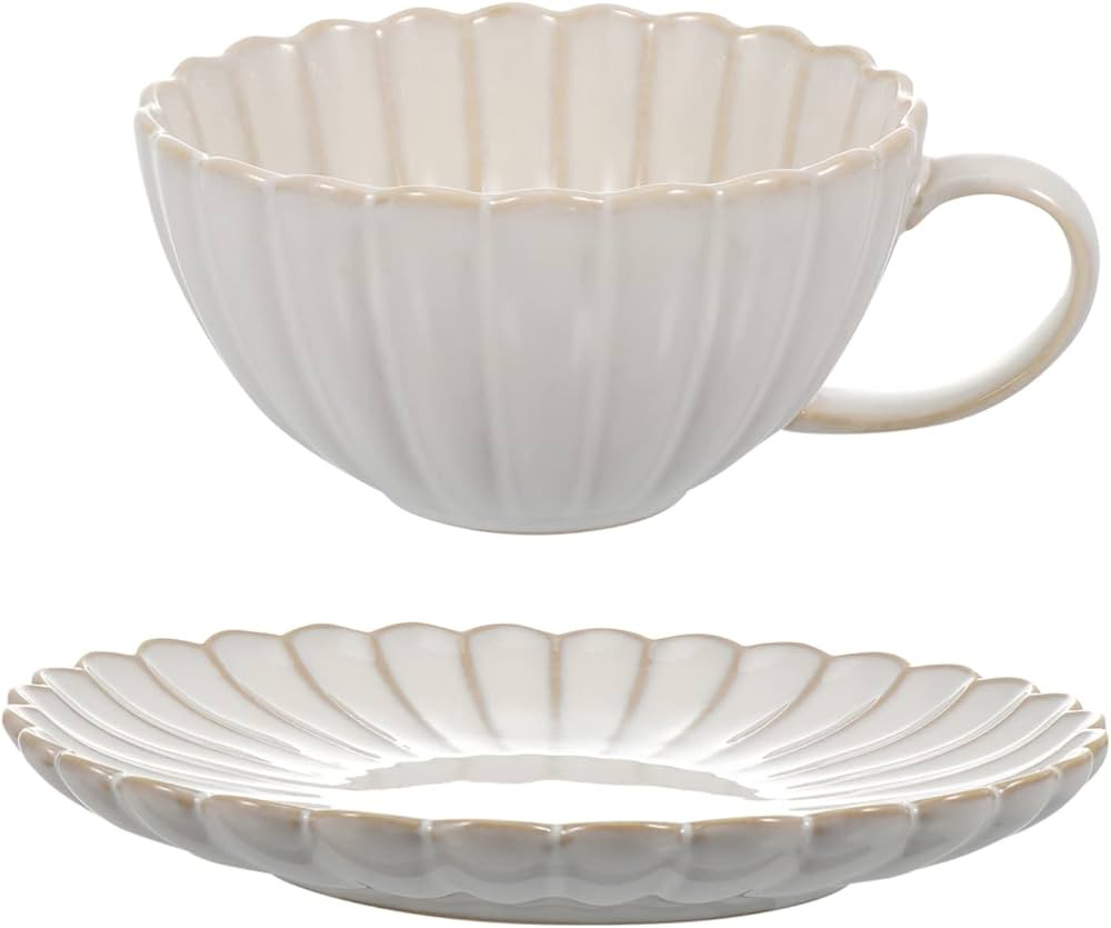 JECOMPRIS Vintage Style Porcelain Coffee Cup and Saucer Premium Ceramic Tea Mug with Smooth Rim P... | Amazon (CA)