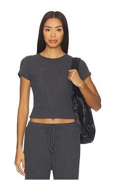 perfectwhitetee Gabby Rib Short Sleeve Crew Top in Charcoal from Revolve.com | Revolve Clothing (Global)