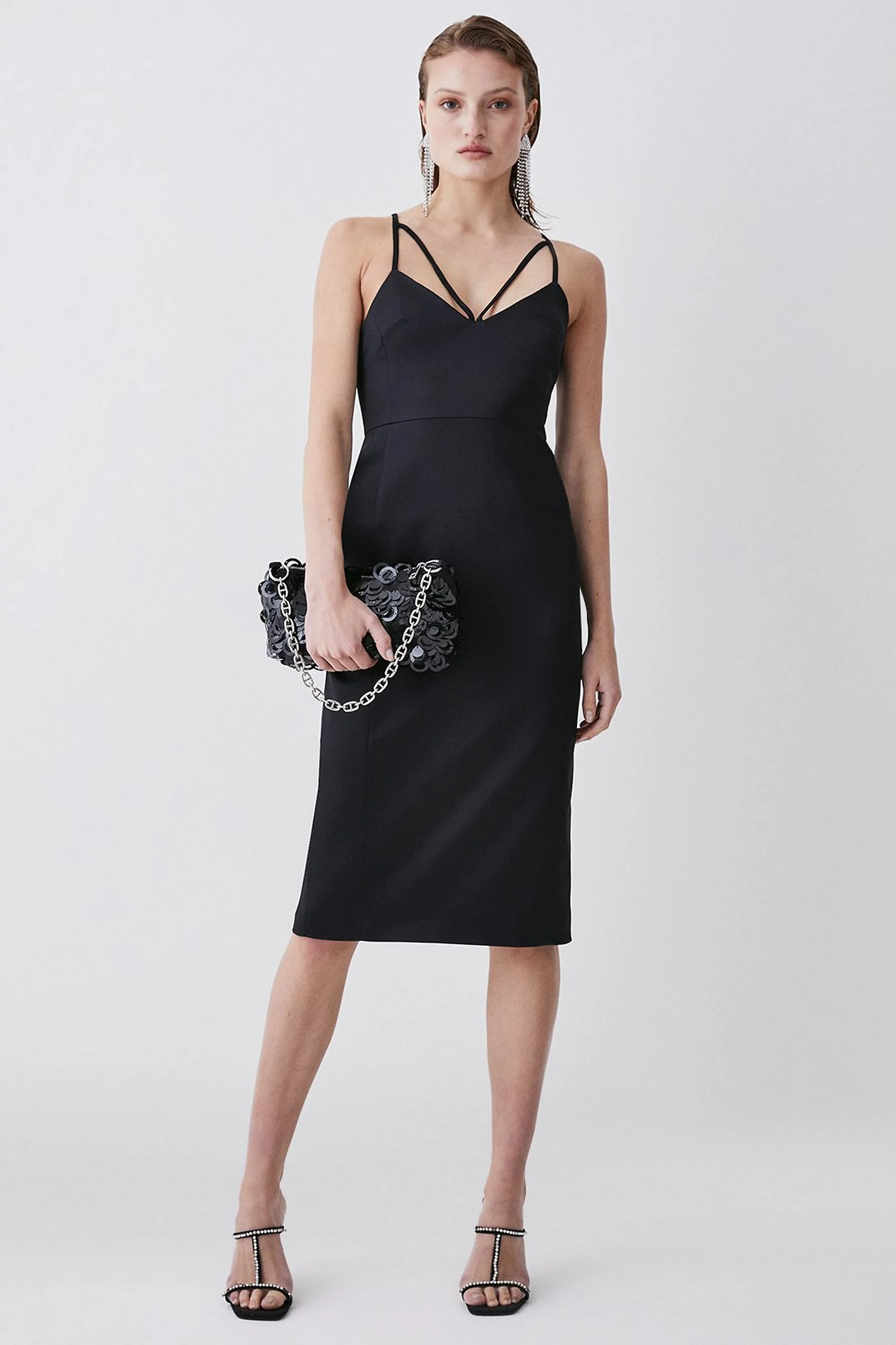 Italian Structured Satin Pencil Midi Dress | Karen Millen US