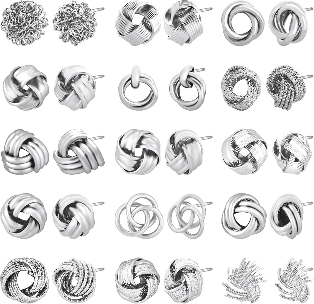 NEWITIN 15 Pairs Gold Love Knot Earrings for Women Hypoallergenic Earring 14K Gold Plated Woven L... | Amazon (US)