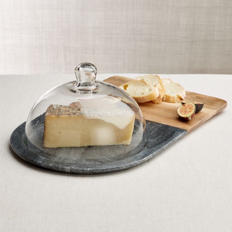 Hayes Marble and Wood Serving Board Cheese Board Platter with Glass Dome + Reviews | Crate & Barr... | Crate & Barrel