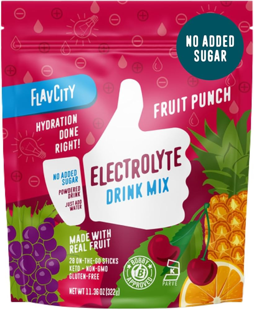 FlavCity Fruit Punch Electrolytes Powder Packets - 28 Hydration Packets - No Added Sugar - Hydrat... | Amazon (US)
