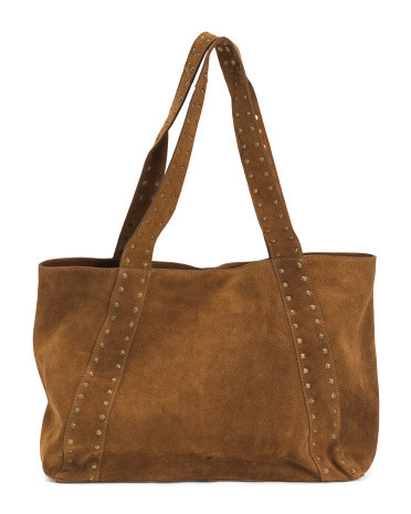 Suede Tote With Studded Handles | TJ Maxx