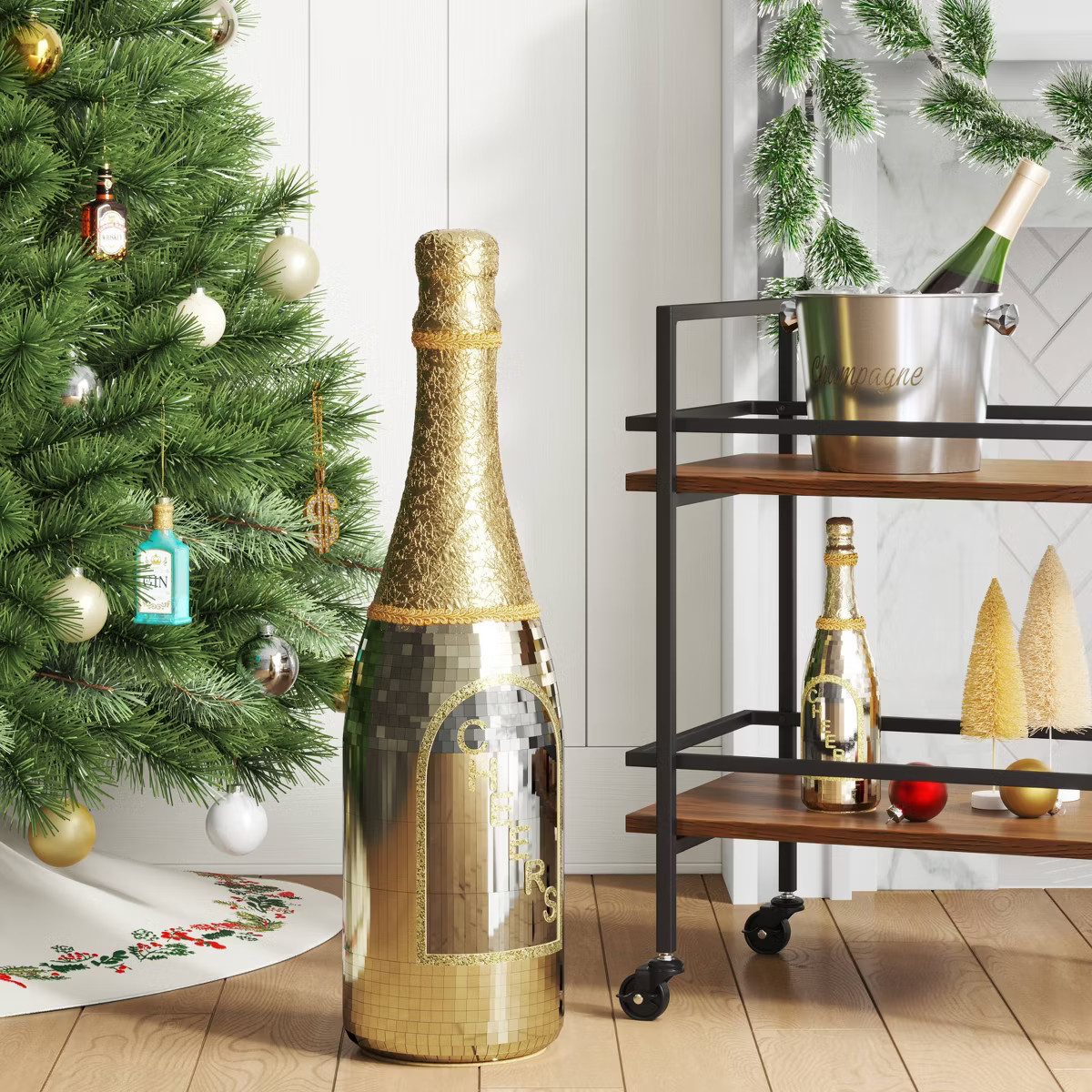 12" Christmas Mirror Champagne Bottle Gold Decor - Wondershop™ | Target