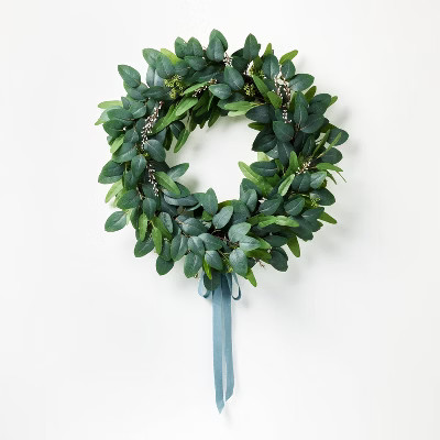 26" Eucalyptus Wreath with Ribbon Green - Threshold™ designed with Studio McGee | Target