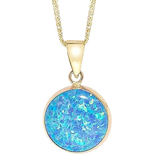 14K Gold Blue Opal Necklace - 14K Solid Yellow Gold Dainty Pendant with October Birthstone, Simpl... | Amazon (US)