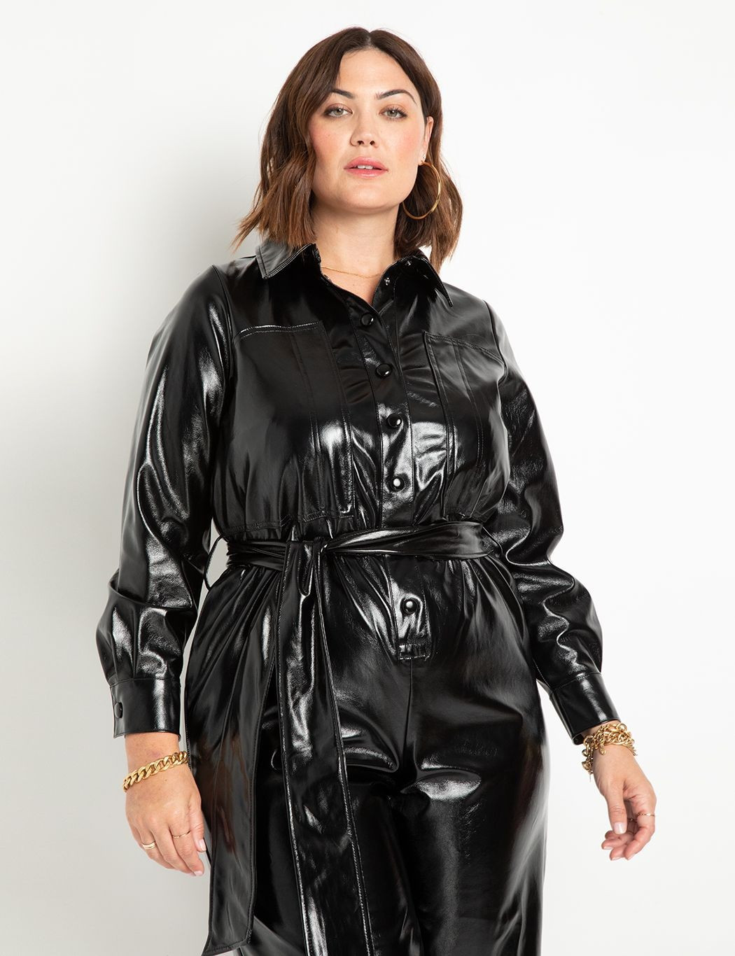 Patent Faux Leather Jumpsuit | Women's Plus Size Dresses | ELOQUII | Eloquii