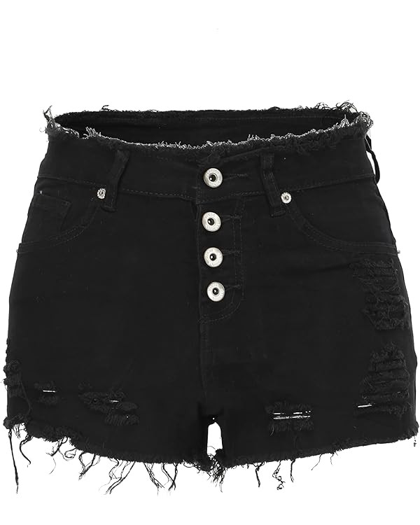 THUNDER STAR Ripped Jean Shorts for Women Mid Rise Frayed Raw Hem Stretchy Denim Shorts | Amazon (US)