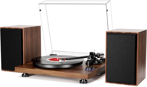 Bluetooth Record Player Wireless Turntable HiFi System Wooden Bluetooth Turntable Converter with Counter Weight, Audio Player with Twin Detachable Speakers,Built-in Phono Preamp and AT-3600L Cartridge | Amazon (UK)