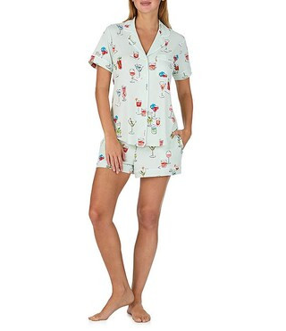 Cabana Cocktails Print Short Sleeve Notch Collar Brushed Jersey Knit Shorty Pajama Set | Dillard's