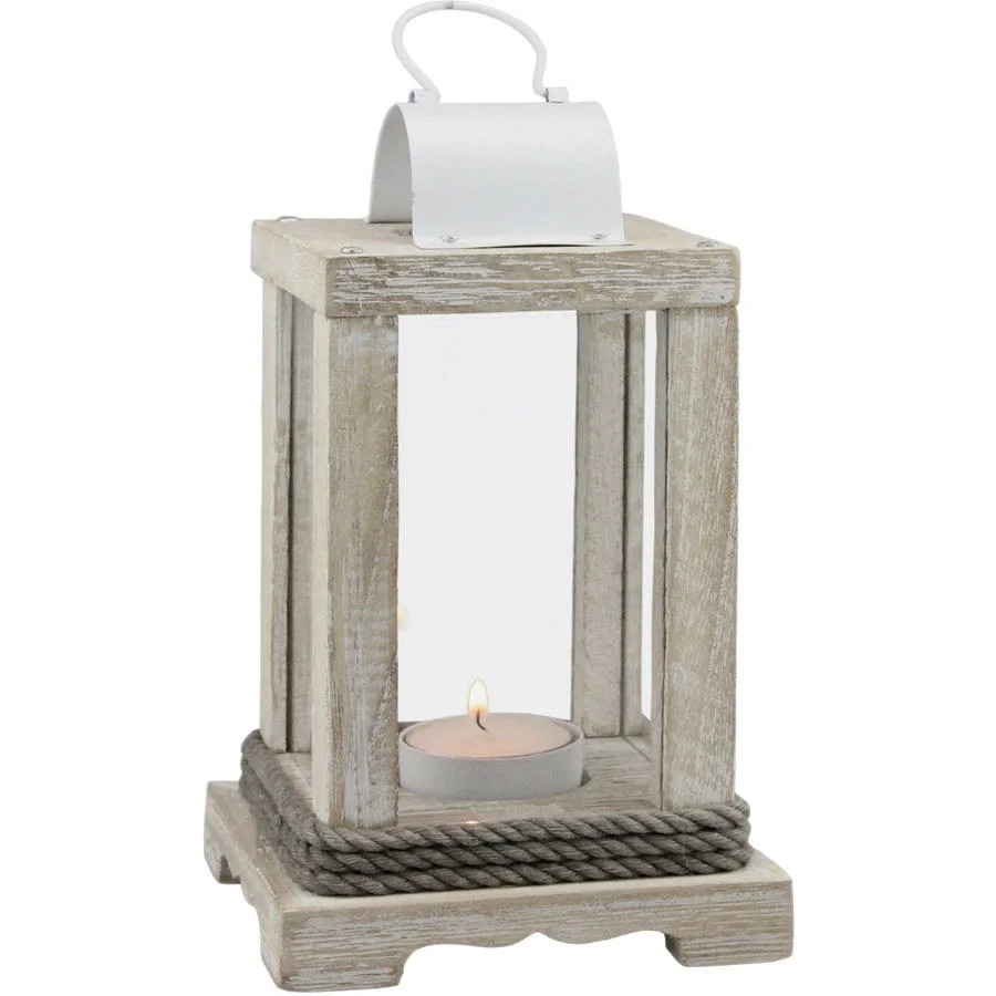 Stonebriar Decorative White Wood and Metal Lantern, Tealight Candle Holder | Walmart (US)