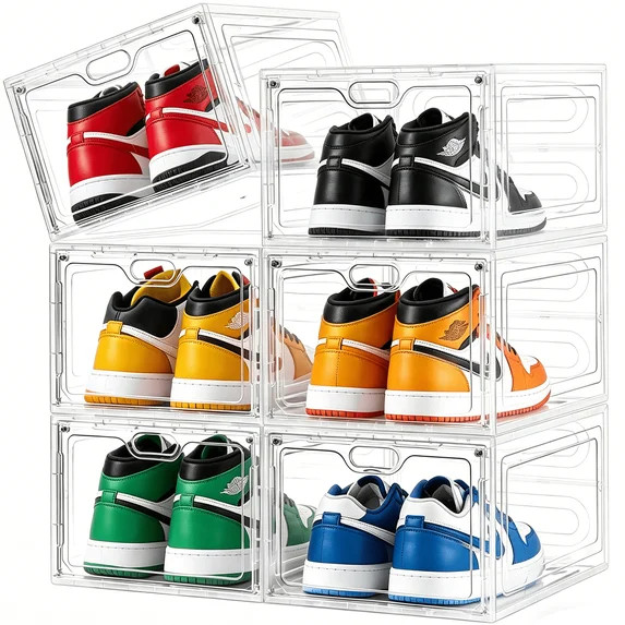 VOZOGO 6 Pack Clear Shoe Storage Organizer Box, Stackable Plastic Shoe Cabinet Box Set with Magne... | Walmart (US)