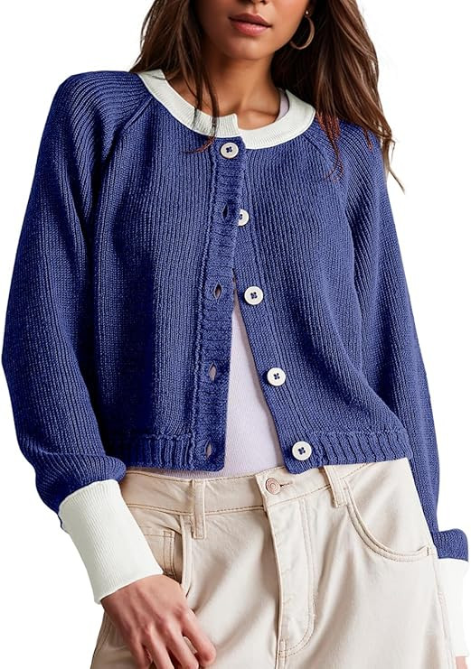 UNCLECAT Women's Cropped Cardigan Sweaters Fall Long Sleeve Open Front Cardigans Button Down Colo... | Amazon (US)