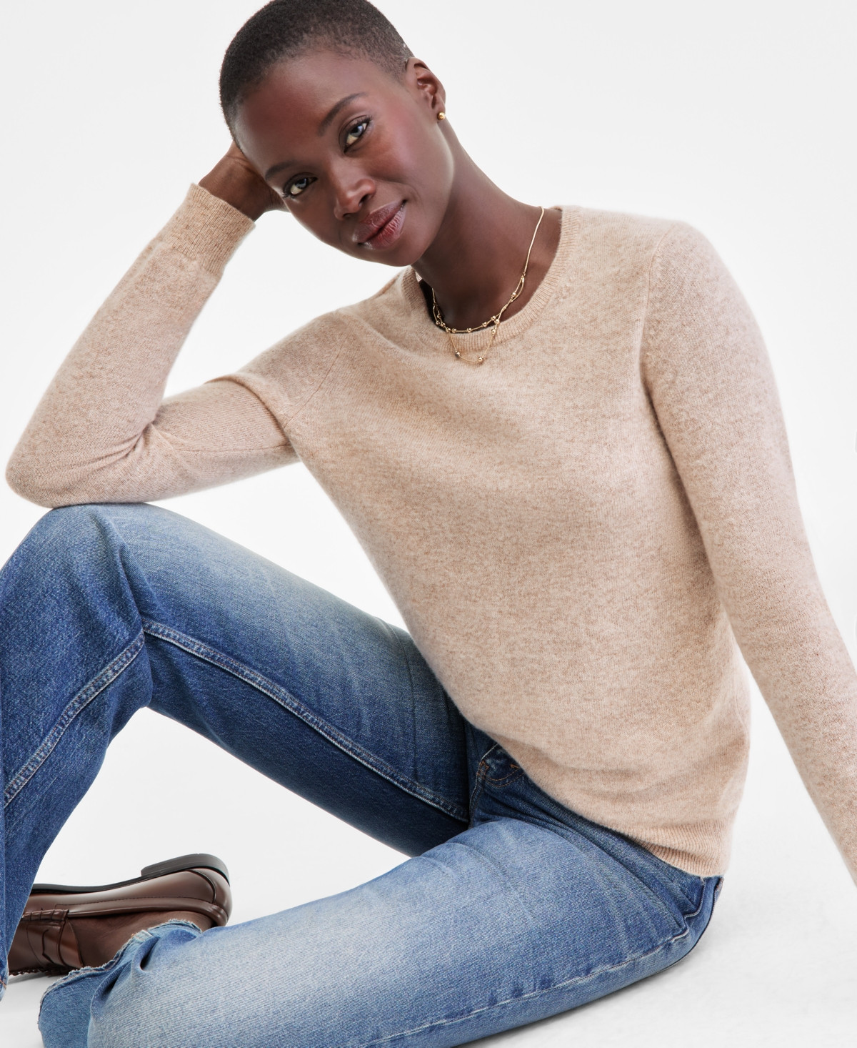 Charter Club Women's Long-Sleeve 100% Cashmere Crewneck Sweater, Macy's Exclusive - Pearl Taupe Heather | Macy's