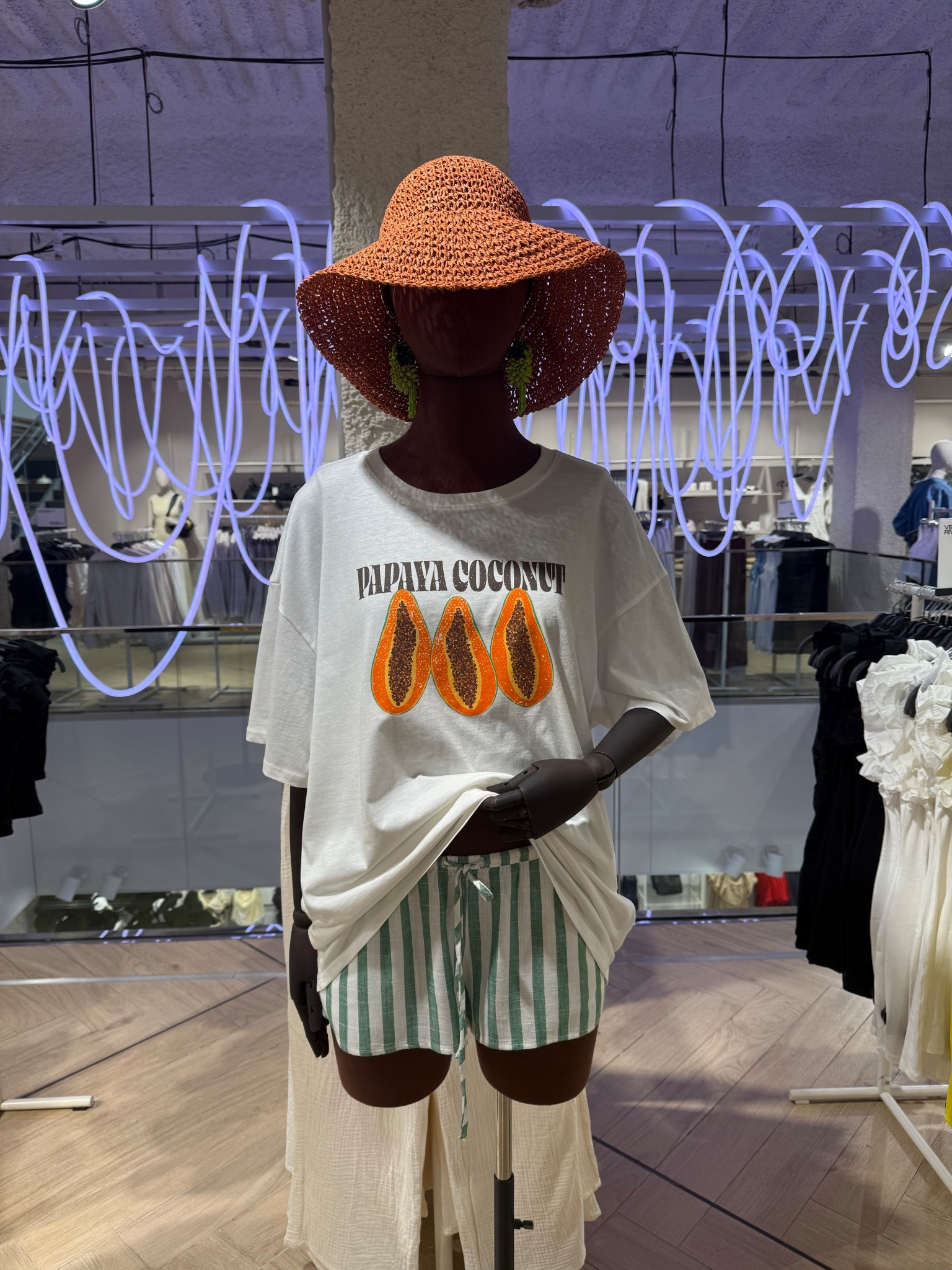 A casual summer day🙋🏽‍♀️
Tags: oversized lightweight printed tshirt H&M papaya print stripe mini shorts green turquoise sombrero fringe hat fashion inspo outfit ideas city break everyday heatwave capsule wardrobe basics Barcelona Ibiza poolside beach 

#LTKstyletip #LTKsummer