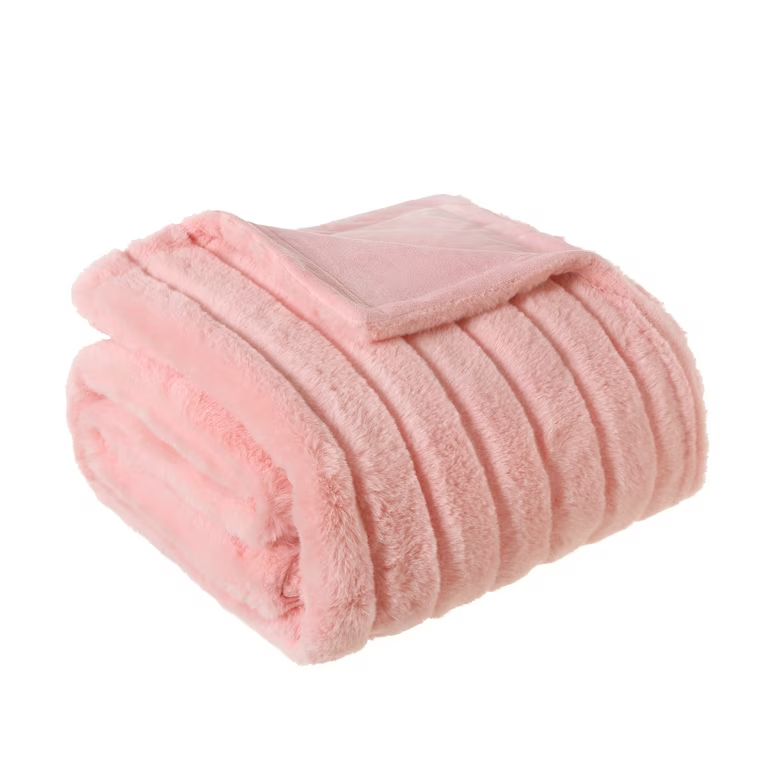 Mainstays Pink Stripe Faux Fur Throw Blanket, 50"x60" | Walmart (US)