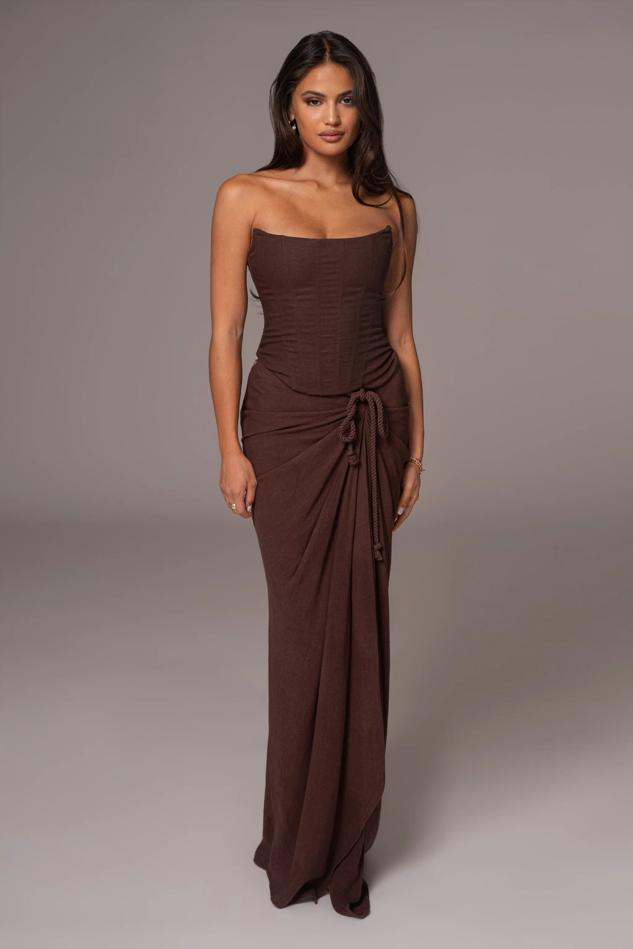 Chocolate Noelia Linen Slit Skirt | JLUXLABEL