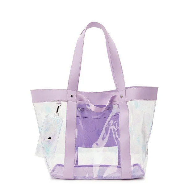 No Boundaries Women's Vinyl Beach Tote with Removable Glasses Case, Purple | Walmart (US)