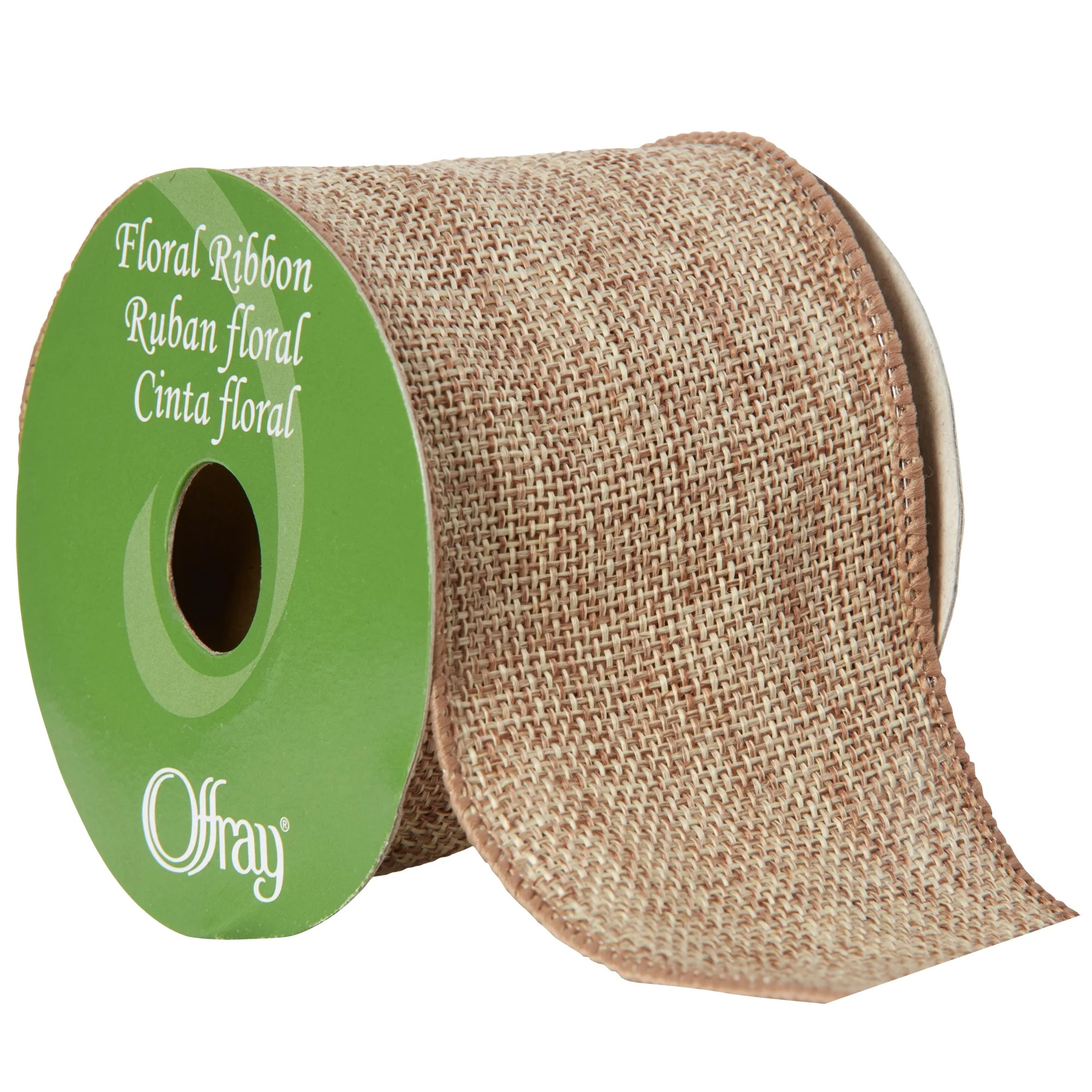 Offray Ribbon, Natural 2 1/2 inch Wired Linen-Look Ribbon, 12 feet | Walmart (US)