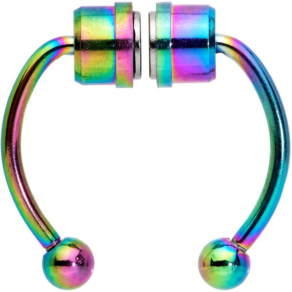 Rainbow Magnetic Septum Ring Horseshoe Non-Pierced Fake Nose Ring | Body Candy