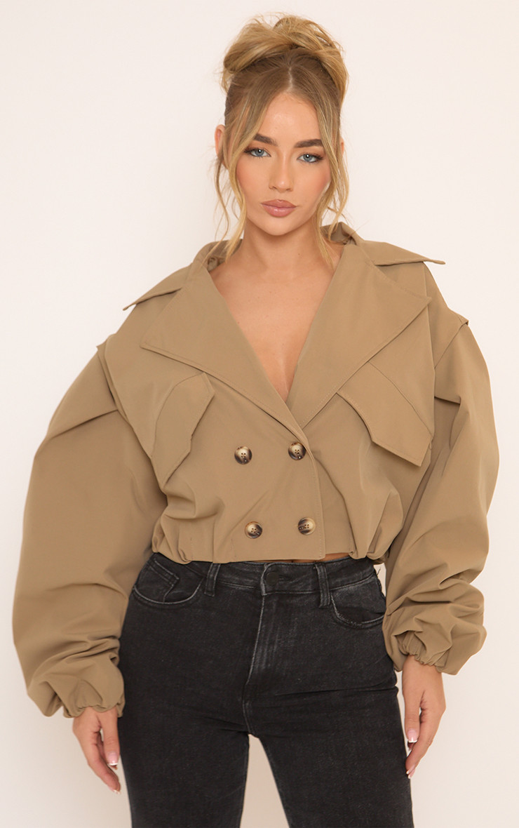 Long Sleeve Cinched Waist Cropped Trench Coat In Beige | EGO Shoes (US & Canada)