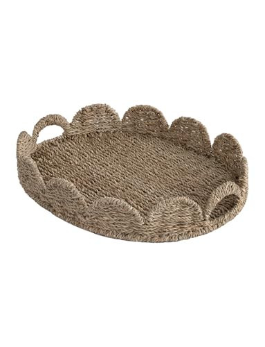 StorageWorks Scalloped Edge Wicker Serving Tray, Woven Rattan Table Trays with Handle, Wicker Tray for Room Décor, Seagrass Tray for Ottoman, Scalloped Organizer Trays | Amazon (US)