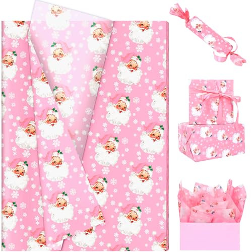 100 Sheets Pink Xmas Santa Tissue Paper, 20 x 14in Pink Santa Snowflake Print Wrapping Tissue Cute Santa Art Decorative Tissue for Christmas Girls Baby Shower Birthday Party Supplies | Amazon (US)
