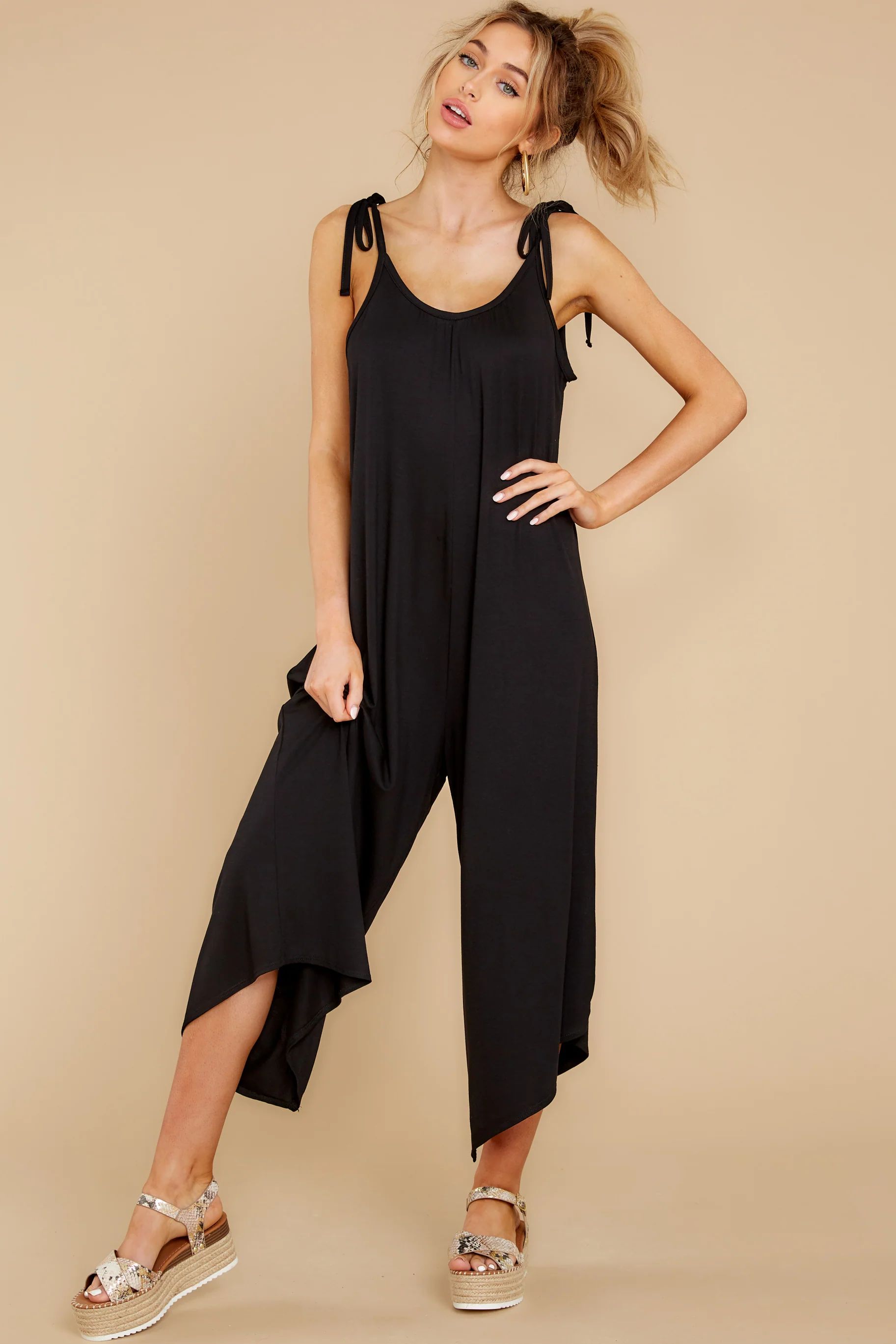 Keep Things Casual Black Jumpsuit | Red Dress 