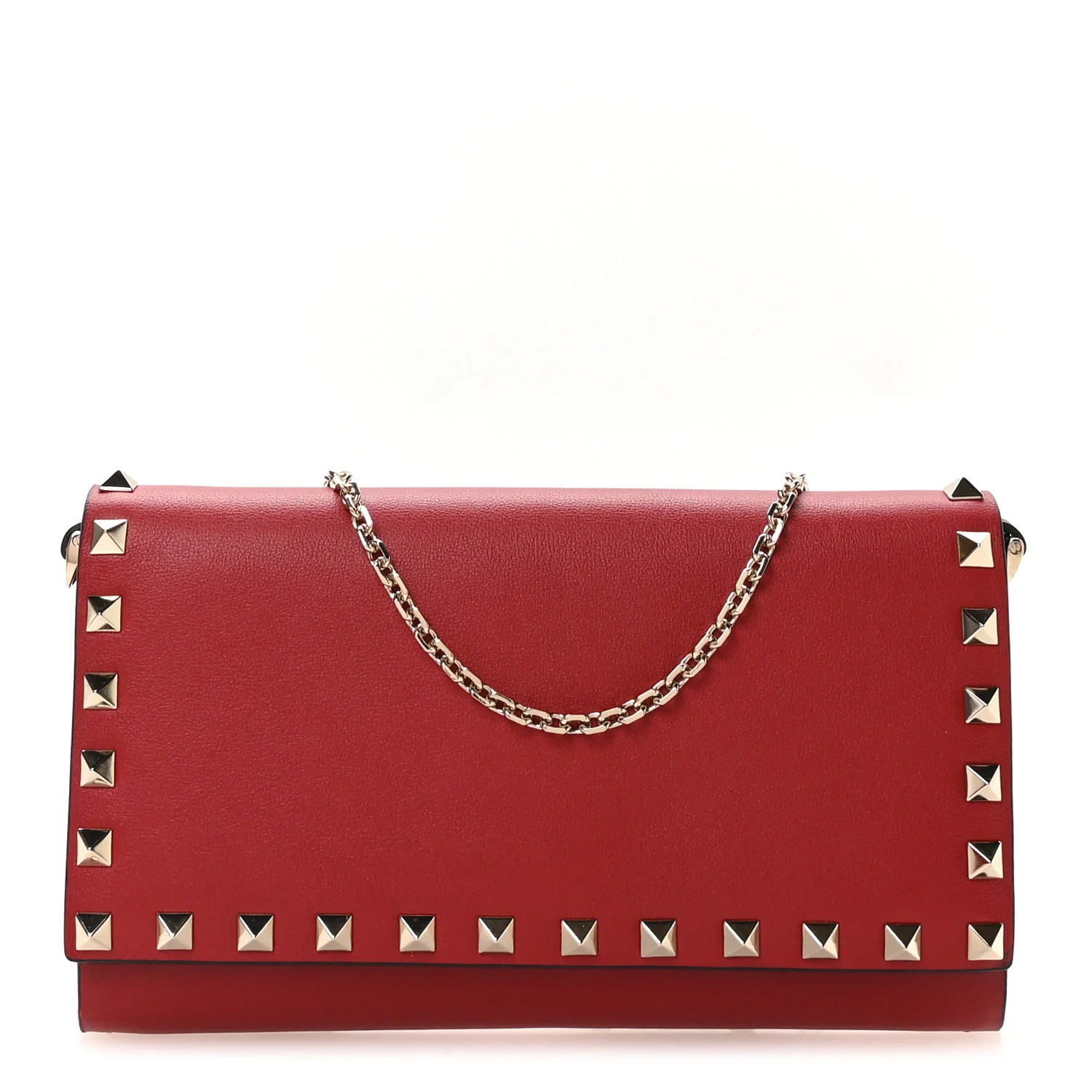 Valentino Garavani Vitello Small Rockstud Flap Wallet on Chain Red 1759313 | FASHIONPHILE (US)
