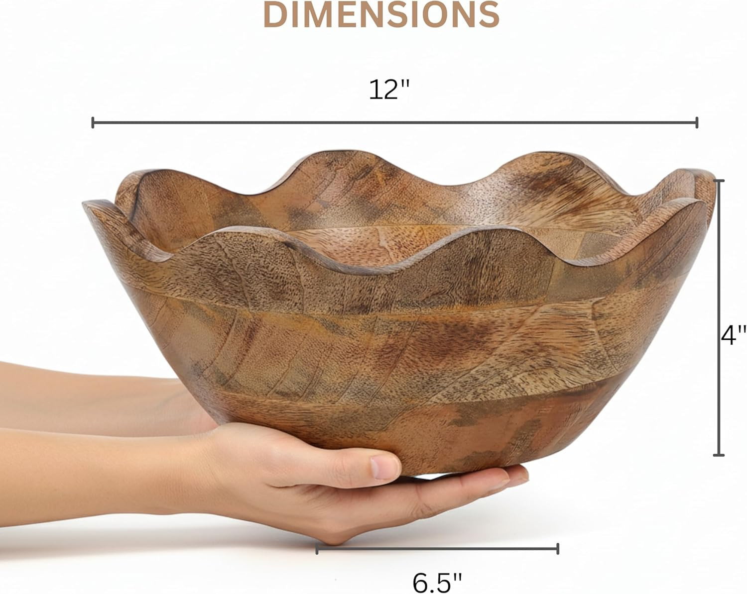 Mela Artisans Scalloped Decorative Wooden Bowl | 12 Inch Mango Wood Fruit & Serving Bowl | Natura... | Amazon (US)