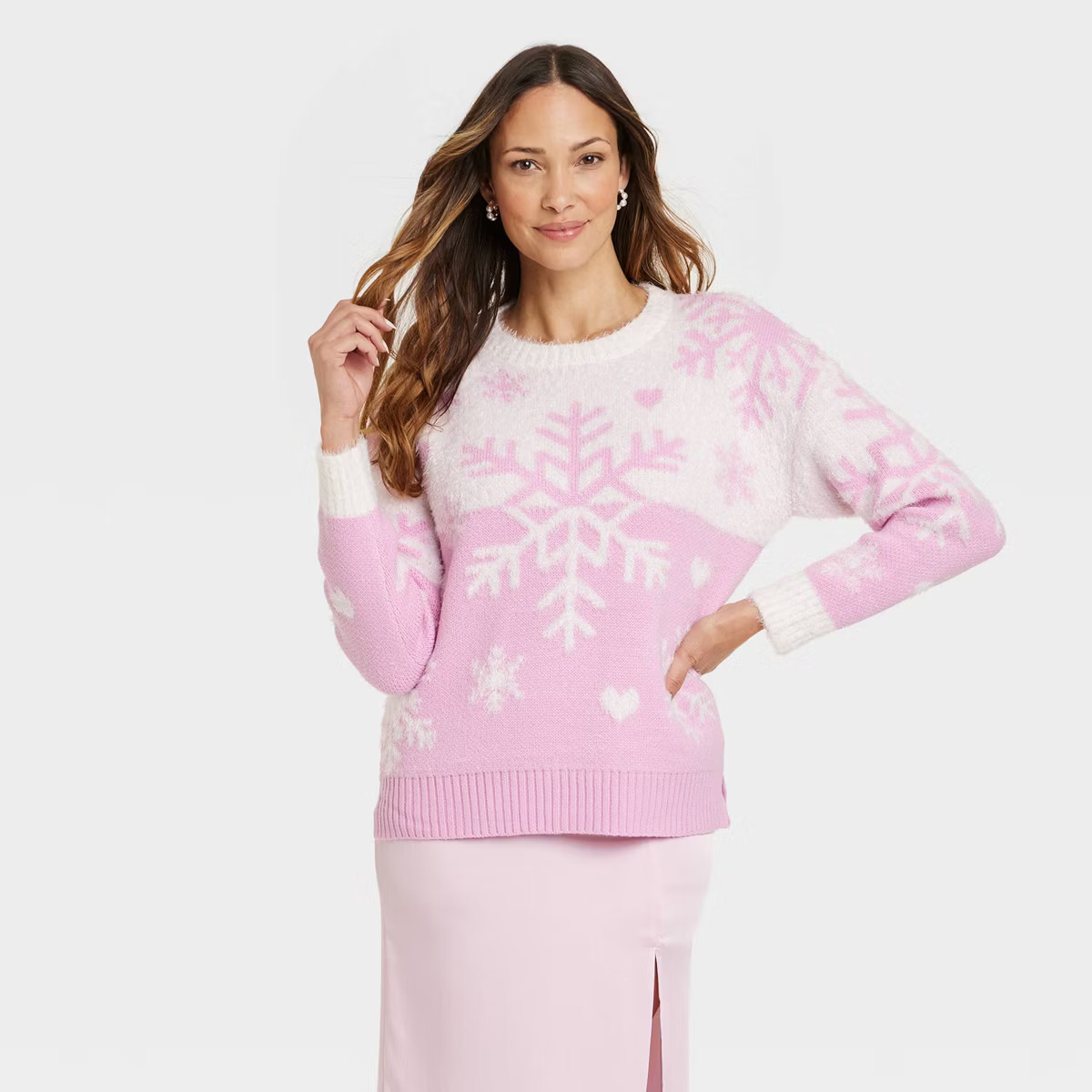 Women's Snowflake Graphic Sweater - Pink | Target