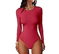 ANRABESS Women Long Sleeve Crew Neck Bodysuits Top 2025 Fall Slim Fit Ribbed Knit Soft Basic Tee ... | Amazon (US)