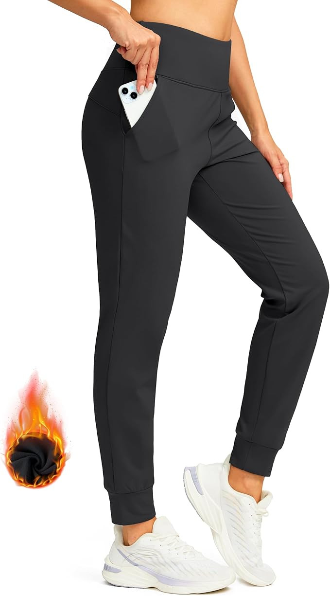 SANTINY Women's Fleece Lined Joggers Water Resistant High Waisted Thermal Sweatpants Winter Pants... | Amazon (US)
