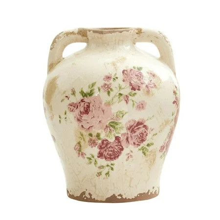 Nearly Natural Green 8" Traditional Tuscan Ceramic Floral Print Vase | Walmart (US)
