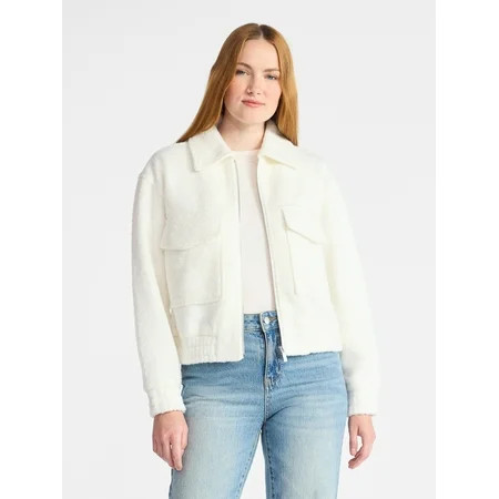Time and Tru Women's Boucle Zip Bomber Jacket, Midweight, Sizes XS-XXXL | Walmart (US)